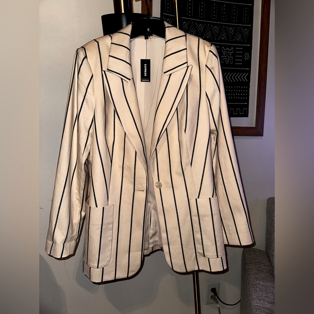 Express Cream and Black Striped Blazer